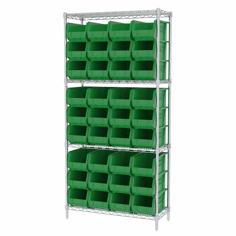 AkroBin Wire Shelving Systems w/ Green Bins