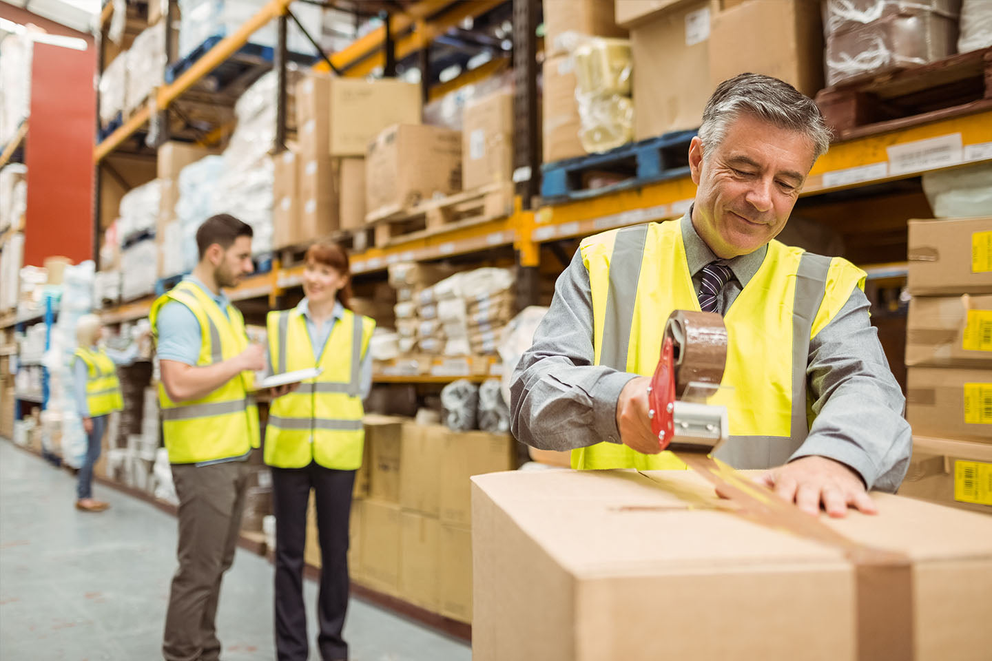 man taping boxes for shipping