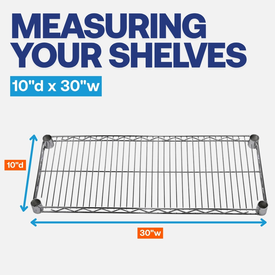 10"d x 30"w Chrome Wire Shelving w/ 5 Shelves