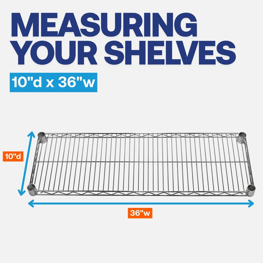 10"d x 36"w Chrome Wire Shelving w/ 5 Shelves