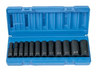 Grey Pneumatic 3/8" Drive 12-Piece Deep Length Impact Socket Set (1213D)