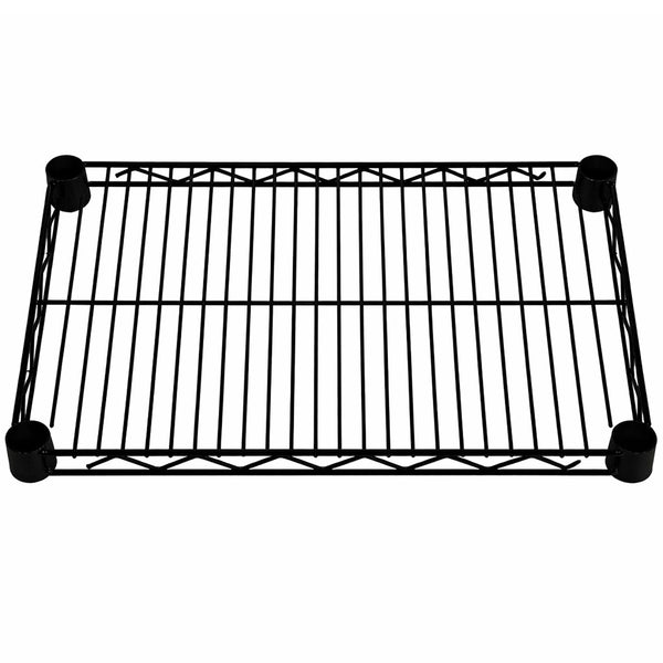 12-inch deep black epoxy wire shelf for compact office, retail, and warehouse storage applications that require corrosion resistance.