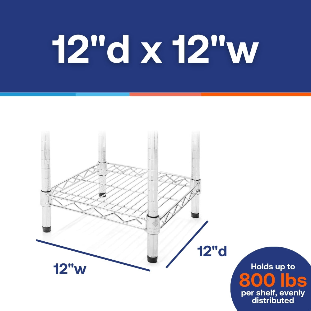 12"d x 12"w Chrome Wire Shelving w/ 5 Shelves