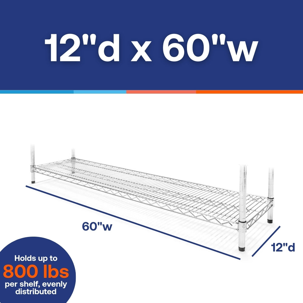 12"d x 60"w Chrome Wire Shelving w/ 5 Shelves