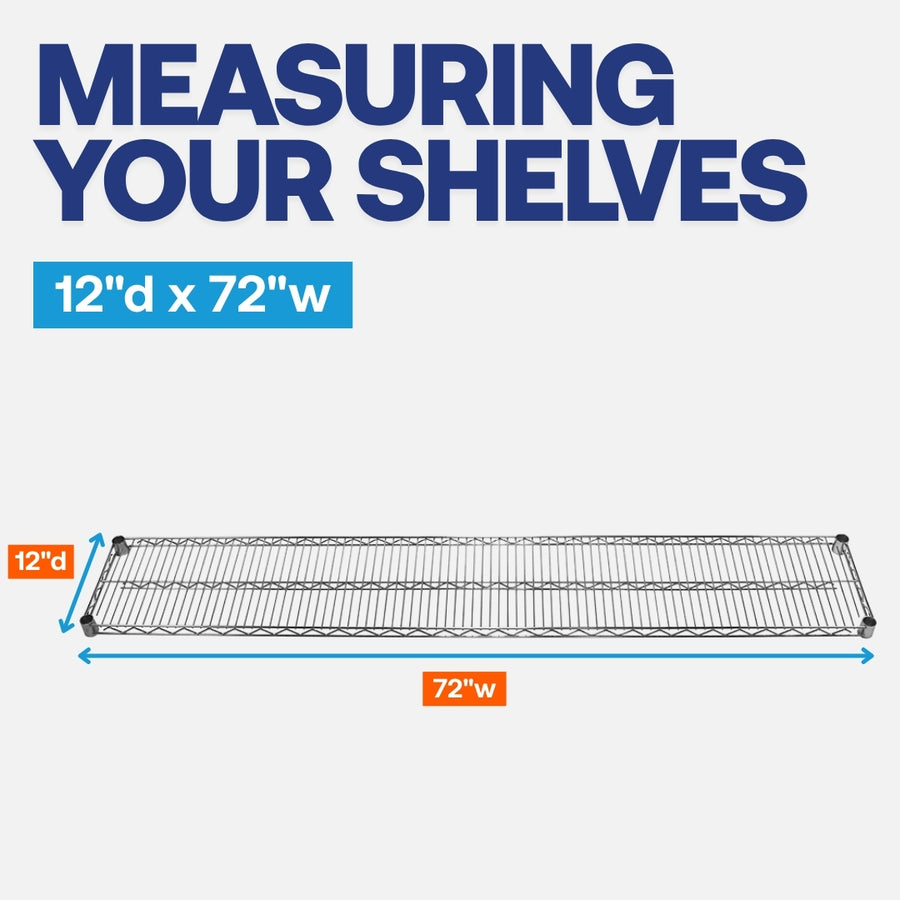 12"d x 72"w Chrome Wire Shelving w/ 4 Shelves