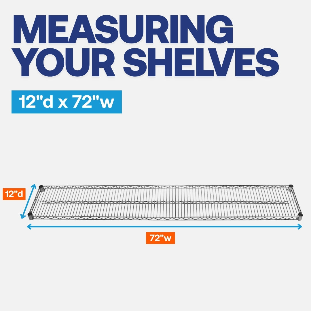 12"d x 72"w Chrome Wire Shelving w/ 4 Shelves