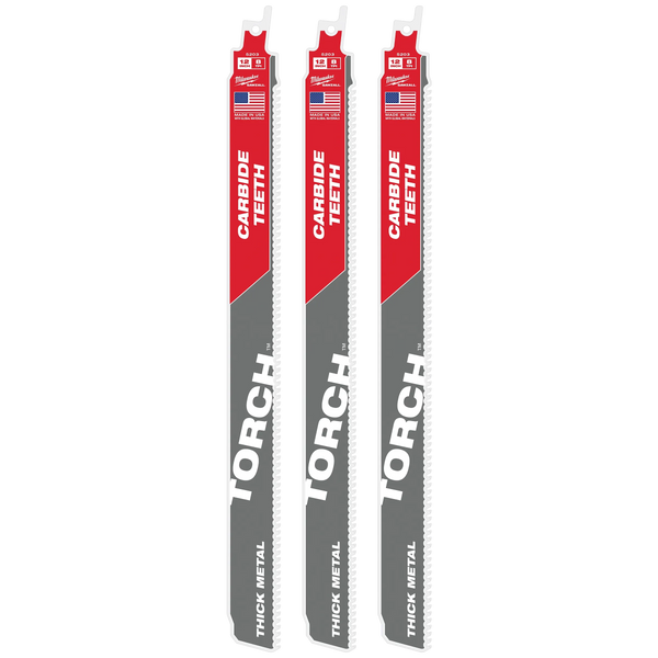 Milwaukee 12" 8 TPI TORCH™ w/ Carbide Teeth SAWZALL® Blades (3PK) (48-00-5303)