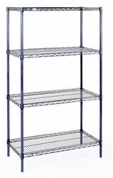 Nexel Nexelon blue rust-proof wire shelving unit, 4-tier metallic blue antimicrobial industrial rack, lifetime warranty corrosion-resistant shelving for walk-in coolers and sterile labs - Stocked in Michigan