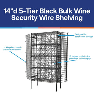 14"d 5-Tier Black Bulk Wine Security Wire Shelving
