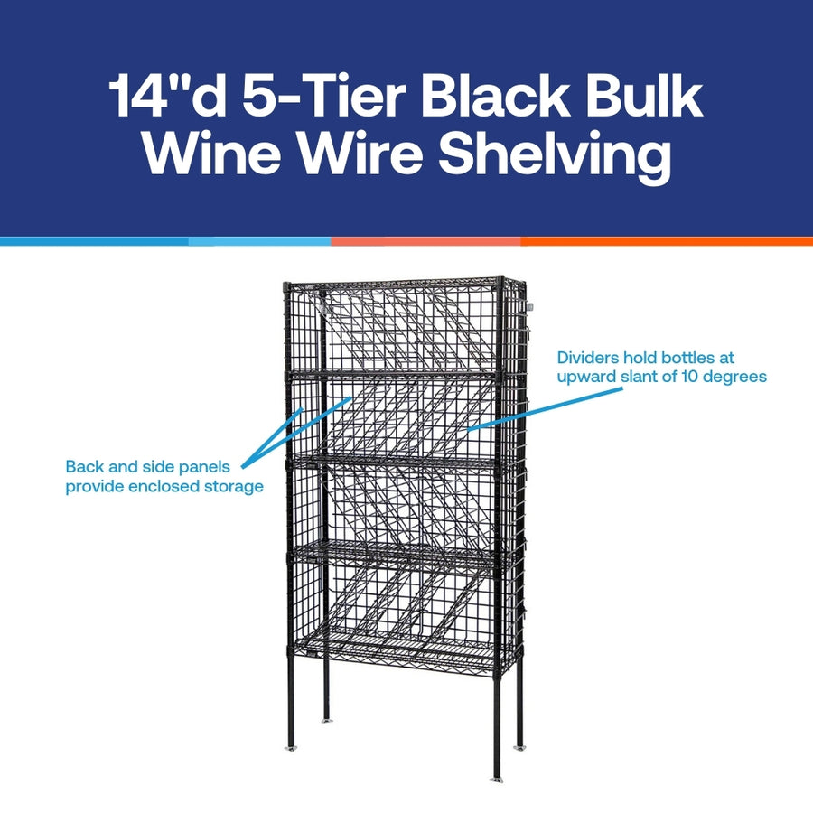 14"d 5-Tier Black Bulk Wine Wire Shelving