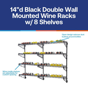 14"d Black Double Wall Mounted Wine Racks w/ 8 Shelves