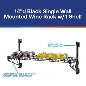 14"d Black Single Wall Mounted Wine Racks w/ 1 Shelf