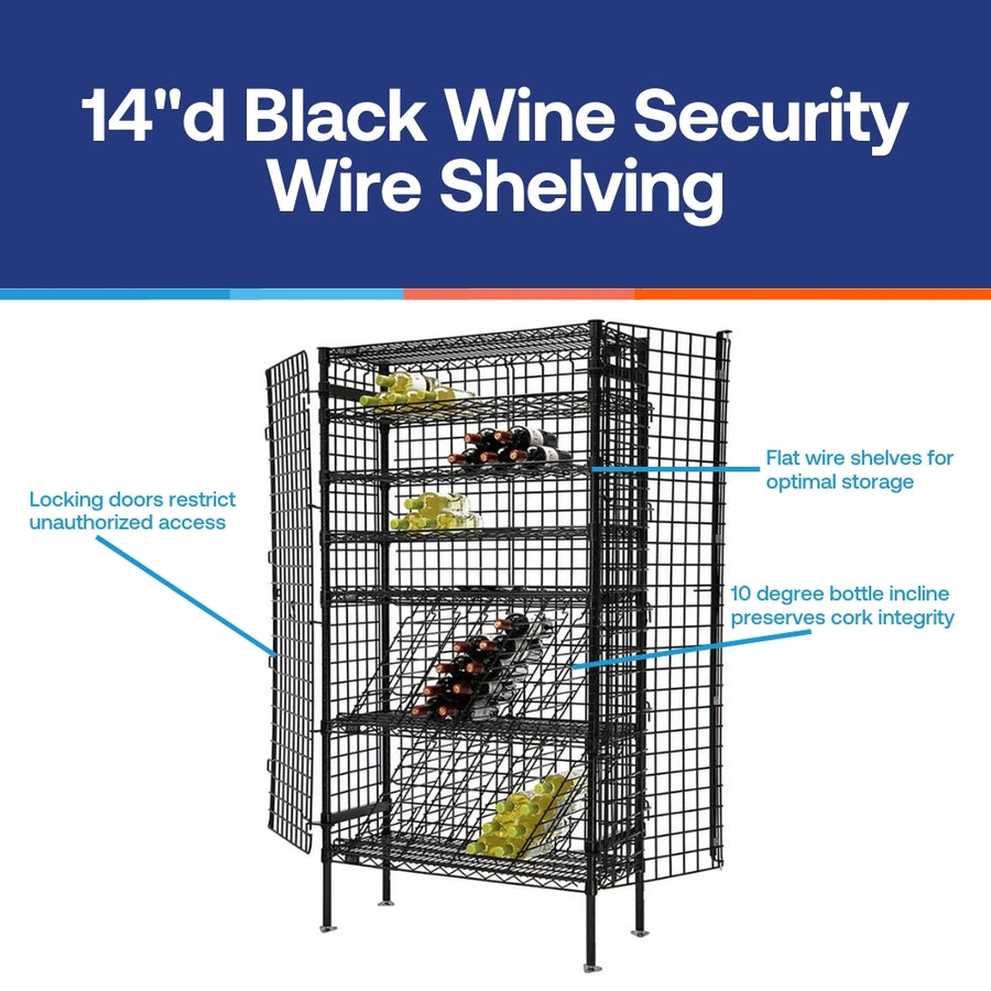 14"d Black Wine Security Wire Shelving