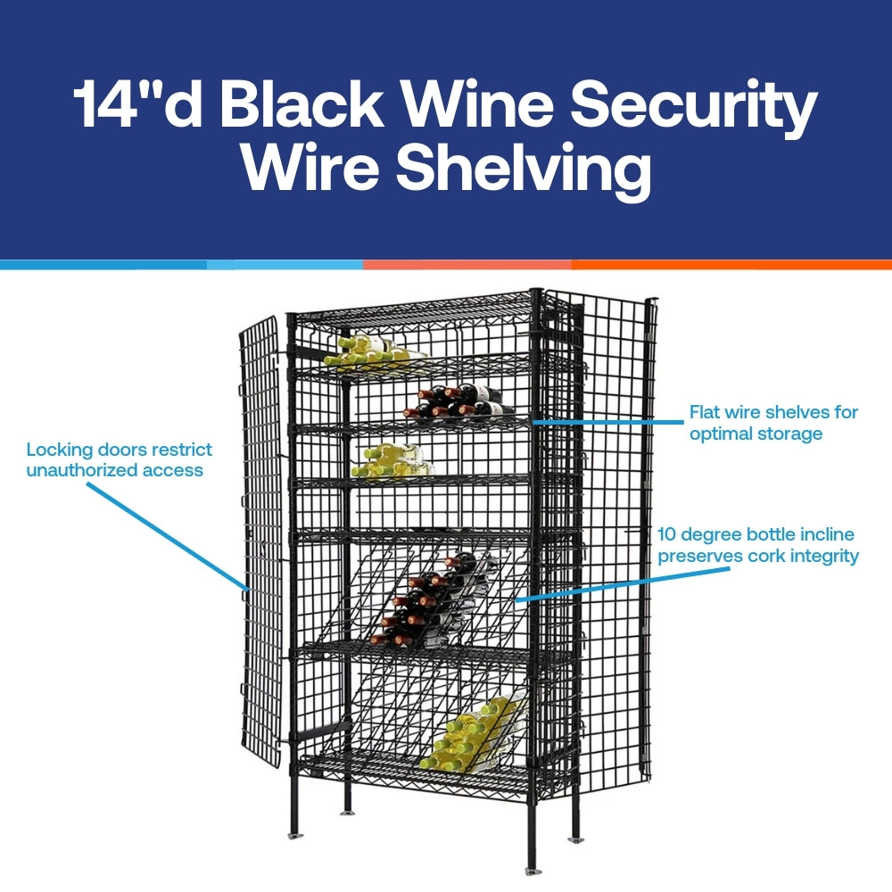 14"d Black Wine Security Wire Shelving