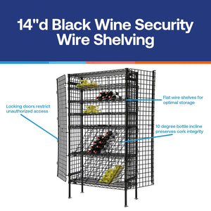 14"d Black Wine Security Wire Shelving