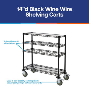 14"d Black Wine Wire Shelving Carts