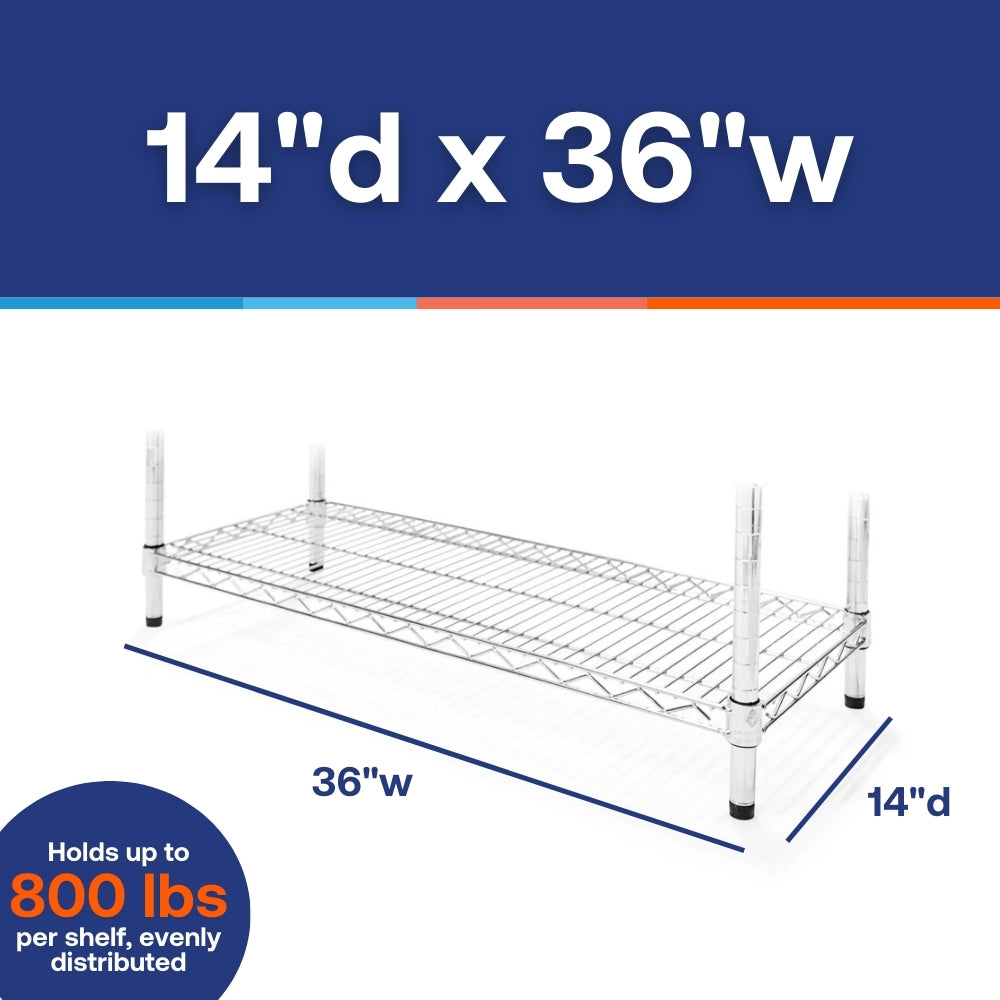 14"d x 36"w Chrome Wire Shelving w/ 4 Shelves