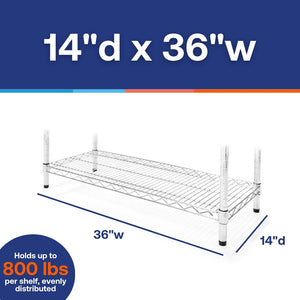 14"d x 36"w Chrome Wire Shelving w/ 4 Shelves