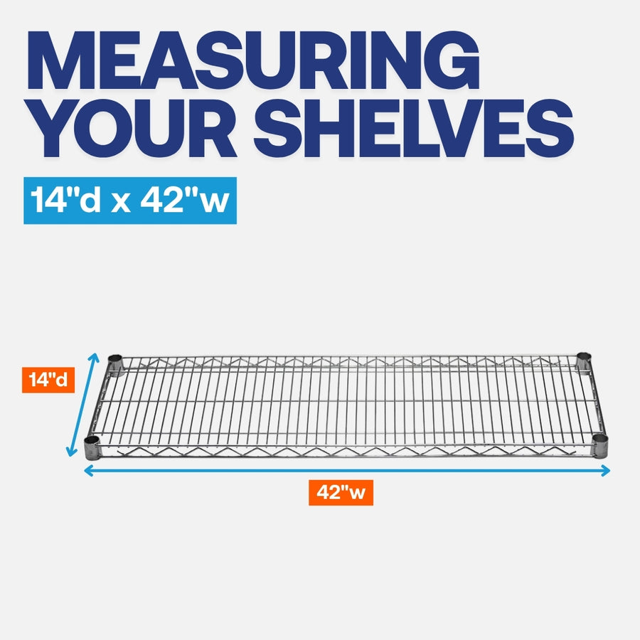 14"d x 42"w Chrome Wire Shelving w/ 4 Shelves