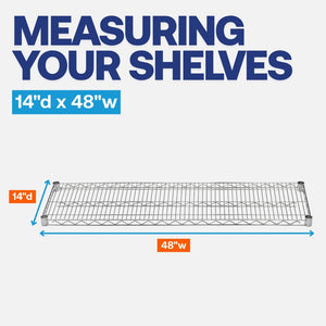 14"d x 48"w Chrome Wire Shelving w/ 4 Shelves