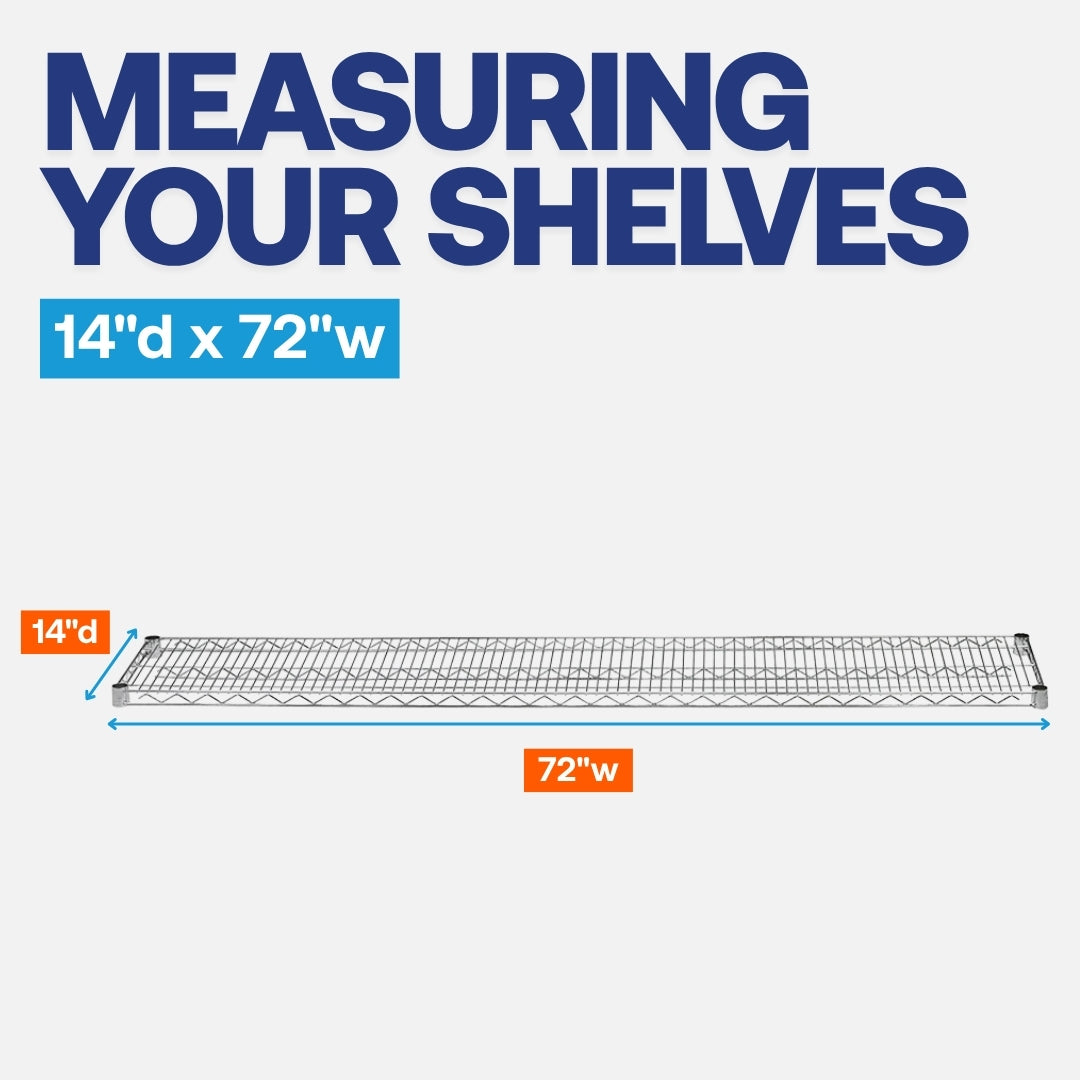14"d x 72"w Chrome Wire Shelving w/ 5 Shelves