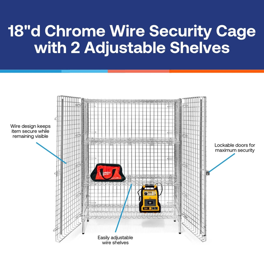 18"d Chrome Wire Security Cages with 2 Adjustable Shelves