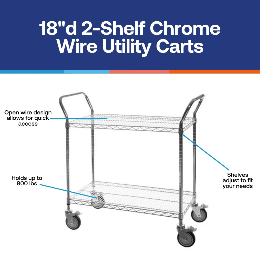 2-Shelf Chrome Wire Utility Carts - 18