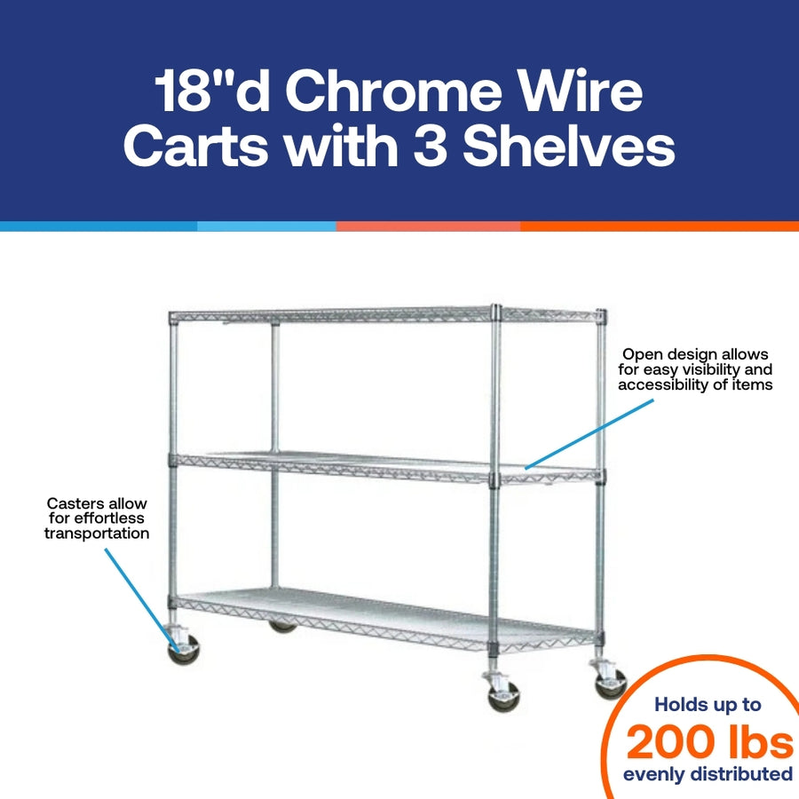 18"d Chrome Wire Carts w/ 3 Shelves