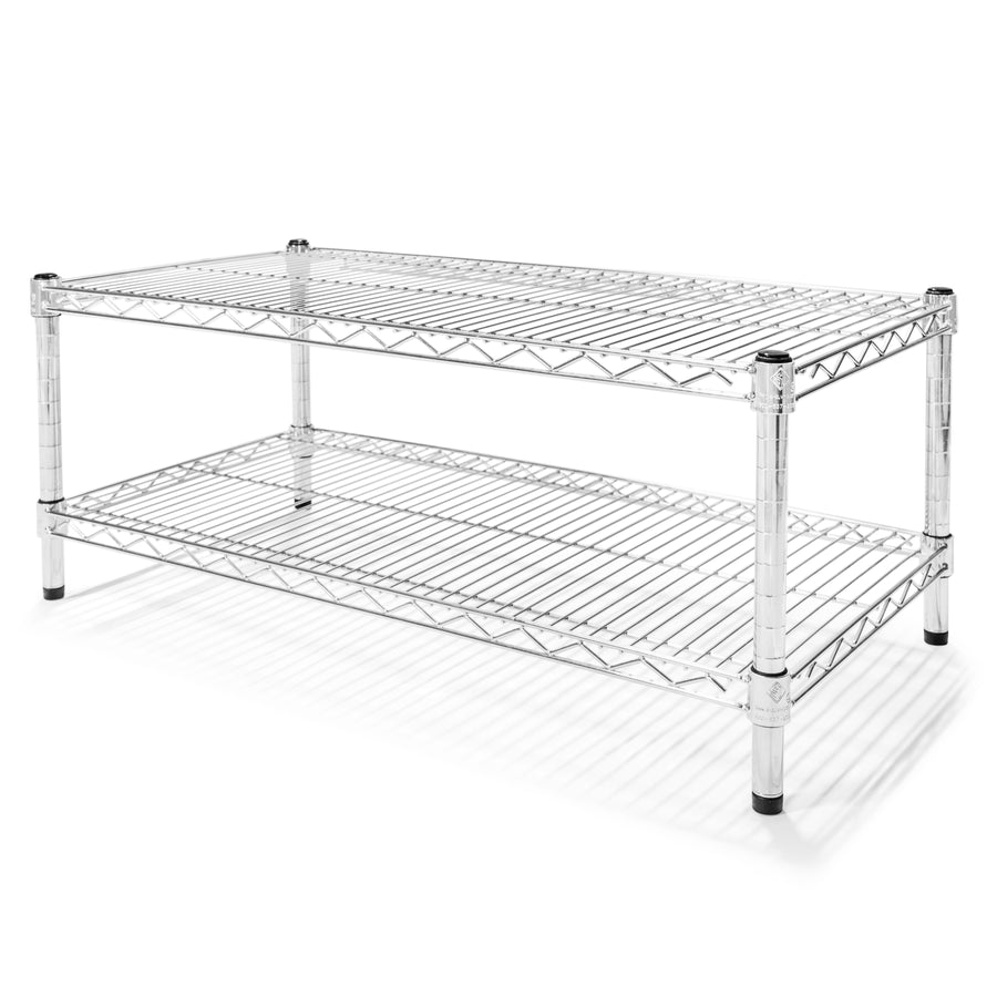 18x36 chrome wire shelving unit, 2-tier heavy-duty 36-inch wide industrial rack, 18-inch deep low-profile steel storage stand - SI Brand stocked in Michigan