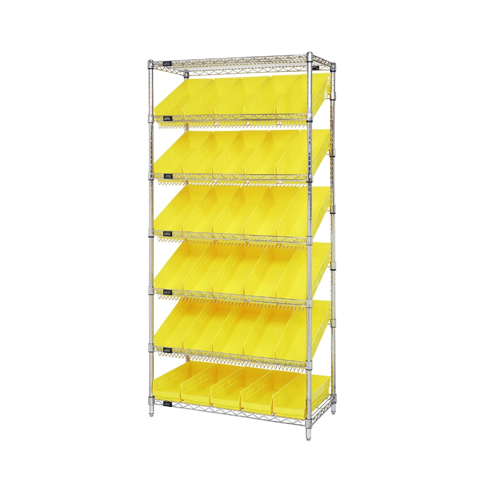 18"d x 36"w x 74"h 7-Tier Slanted Wire Shelving with 17-7/8"d x 6-5/8"w x 4"h Bins