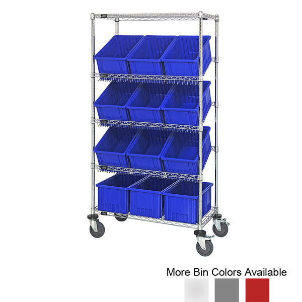 18"d x 36"w x 69"h 5-Tier Slanted Wire Shelving Carts with 16-1/2"d x 10-7/8"w x 8"h Dividable Grid Containers