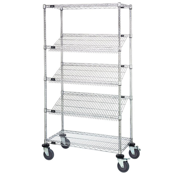18"d x 69"h 5-Tier Slanted Wire Shelving Carts