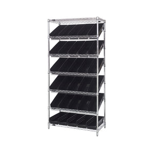 18"d x 36"w x 74"h 7-Tier Slanted Wire Shelving with 17-7/8"d x 6-5/8"w x 4"h Bins