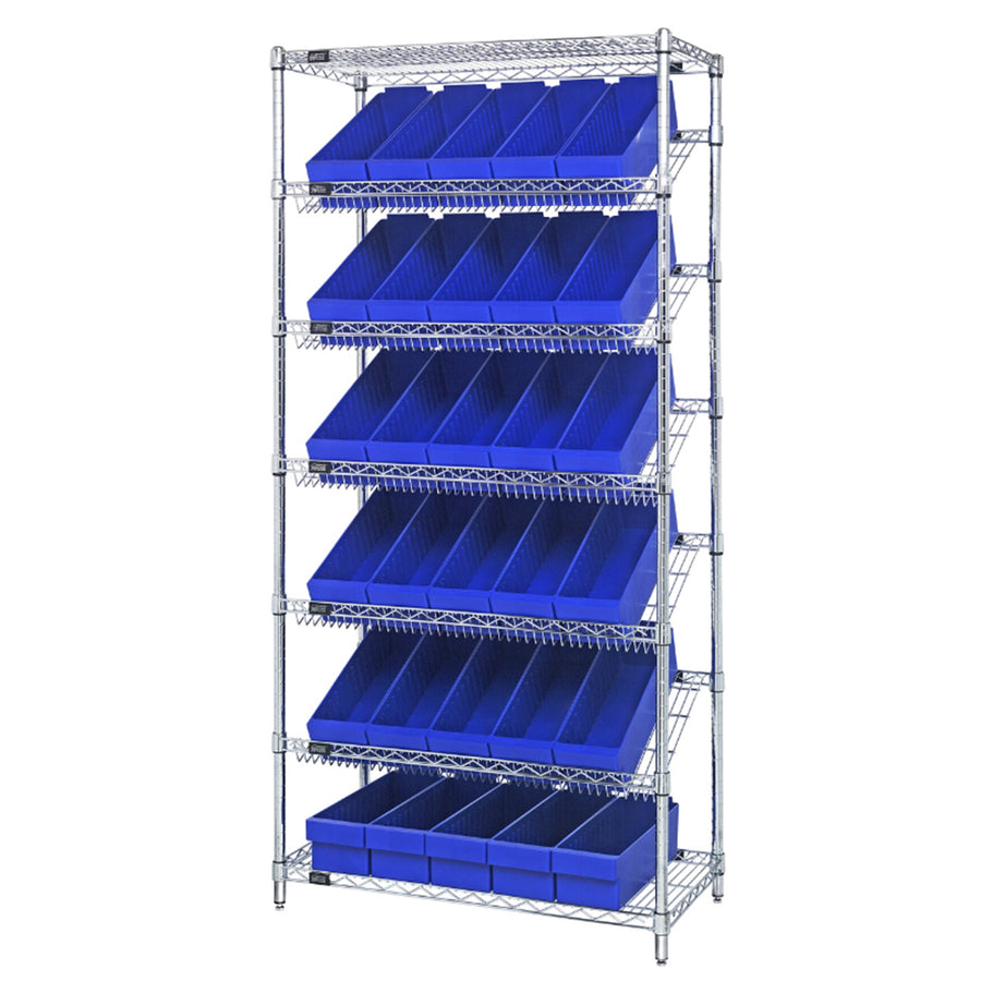 18"d x 36"w x 74"h 7-Tier Slanted Wire Shelving with 17-3/4"d x 5-9/16"w x 4-5/8"h Drawers