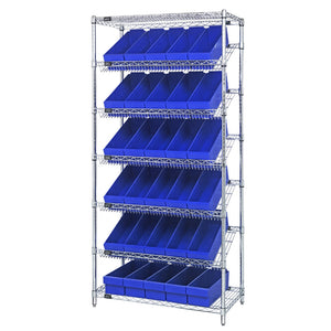 18"d x 36"w x 74"h 7-Tier Slanted Wire Shelving with 17-3/4"d x 5-9/16"w x 4-5/8"h Drawers