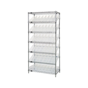 18"d x 36"w x 74"h 7-Tier Slanted Wire Shelving with 17-7/8"d x 6-5/8"w x 4"h Bins