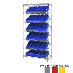 18"d x 36"w x 74"h 7-Tier Slanted Wire Shelving with 17-3/4"d x 5-9/16"w x 4-5/8"h Drawers