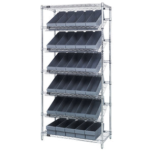 18"d x 36"w x 74"h 7-Tier Slanted Wire Shelving with 17-3/4"d x 5-9/16"w x 4-5/8"h Drawers
