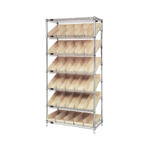 18"d x 36"w x 74"h 7-Tier Slanted Wire Shelving with 17-7/8"d x 6-5/8"w x 4"h Bins