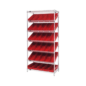 18"d x 36"w x 74"h 7-Tier Slanted Wire Shelving with 17-7/8"d x 6-5/8"w x 4"h Bins