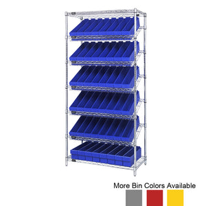 18"d x 36"w x 74"h 7-Tier Slanted Wire Shelving with 17-5/8"d x 3-3/4"w x 4-5/8"h Drawers