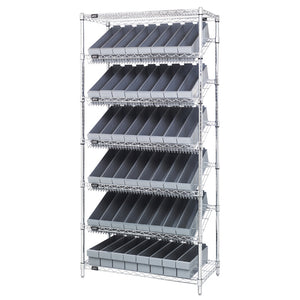 18"d x 36"w x 74"h 7-Tier Slanted Wire Shelving with 17-5/8"d x 3-3/4"w x 4-5/8"h Drawers
