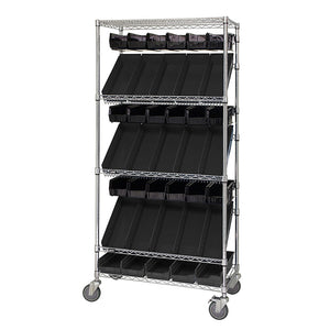 18"d x 36"w x 80"h 5-Tier Slanted Wire Shelving Carts with 5"h Hang Bins & 4"h Shelf Bins