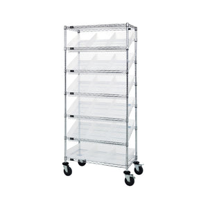 18"d x 36"w x 80"h 7-Tier Slanted Wire Shelving Carts with 17-7/8"d x 11-1/8"w x 4"h Bins