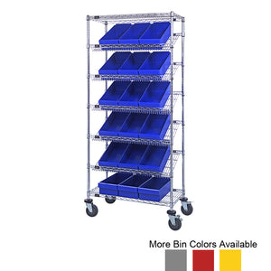 18"d x 36"w x 80"h 7-Tier Slanted Wire Shelving Carts with 17-5/8"d x 8-3/8"w x 4-5/8"h Drawers