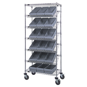 18"d x 36"w x 80"h 7-Tier Slanted Wire Shelving Carts with 17-5/8"d x 8-3/8"w x 4-5/8"h Drawers