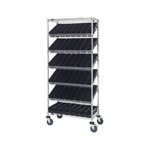 18"d x 36"w x 80"h 7-Tier Slanted Wire Shelving Carts with 17-7/8"d x 4-1/8"w x 4"h Bins