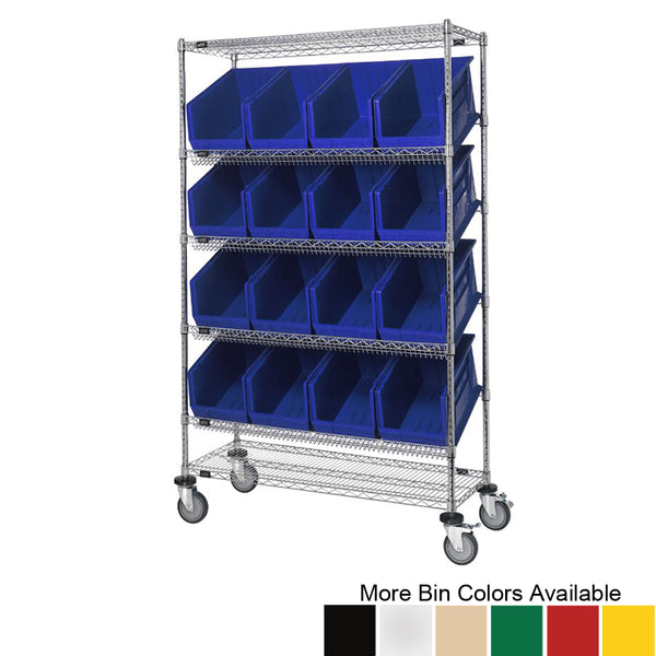 18"d x 48"w x 80"h 6-Tier Slanted Wire Shelving Carts with 18"d x 11"w x 10"h Bins