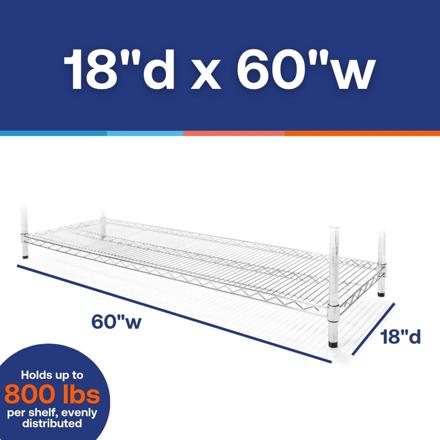 18"d x 60"w Chrome Wire Shelving w/ 5 Shelves