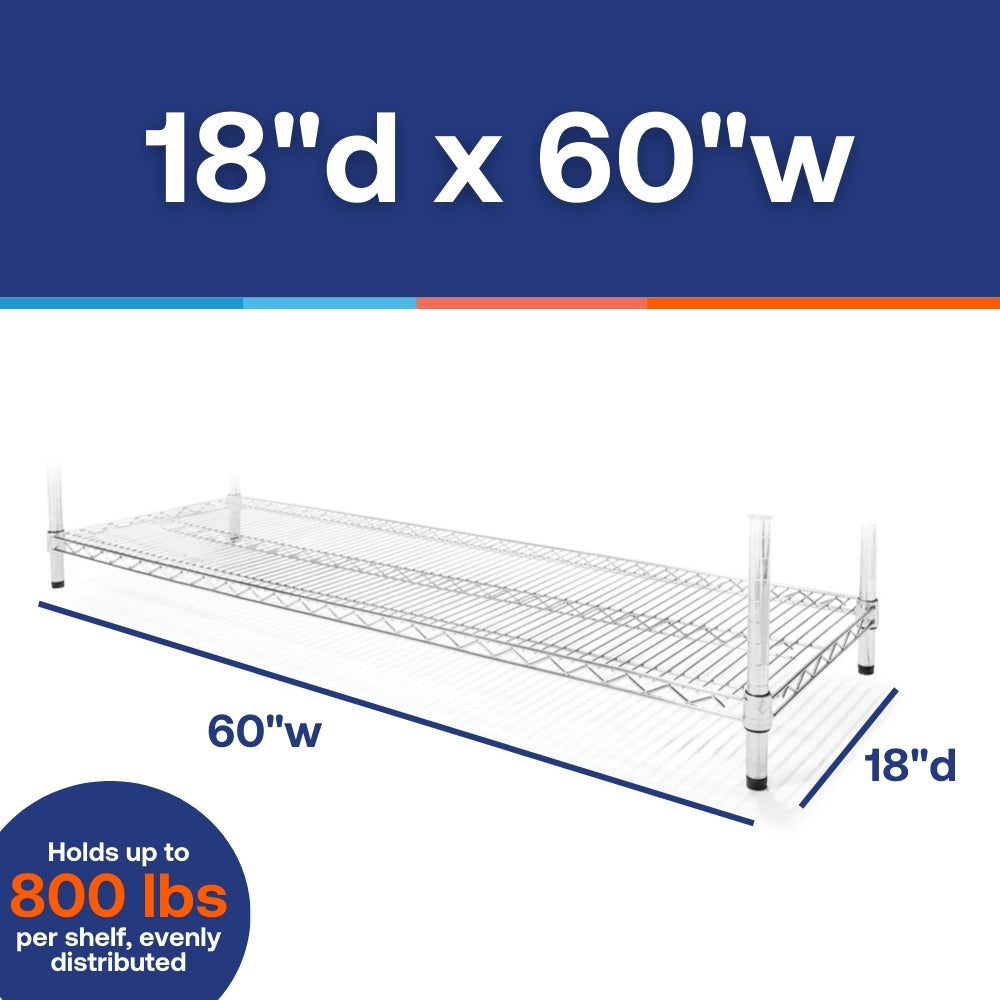 18"d x 60"w Chrome Wire Shelving w/ 5 Shelves